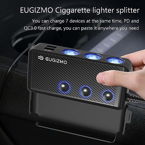 EUGIZMO 7 in 1 Car Cigarette Lighter Splitter,3 Socket 200W Charger Adapter