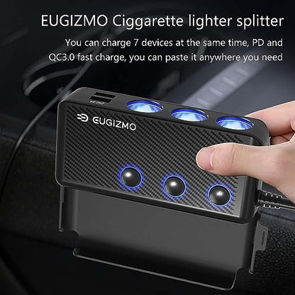 EUGIZMO 7 in 1 Car Cigarette Lighter Splitter,3 Socket 200W Charger Adapter