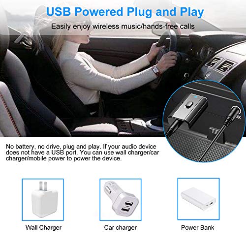 Bluetooth Car Adapter, Mini Bluetooth 5.0 Stereo Transmitter Receiver, Wireless 3.5mm Aux Jack Hands-Free Calls Kit Audio Adapter Built-in Mic for Car Speaker, Home Stereo, Headphones, PC,TV More