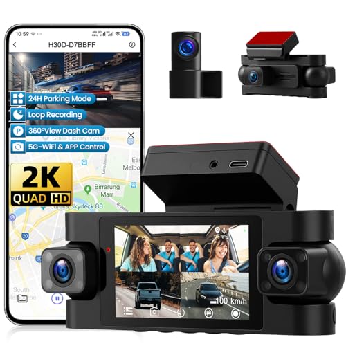 5G-WiFi 4 Channel Dash Cam 360° View, 2K FHD Front and 1080P Rear Inside,Left Right Dash Camera for Cars,Night Vision,Loop Recording, GPS,Reversing Display, 24H Parking Mode, G-Sensor, APP Control - color: P1-2K+1080P