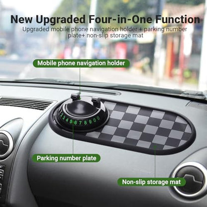 Panmall Multi Functional Anti-Slip Car Phone Mat with 360° Rotating Phone Holder, Car Dash Non Slip Mat Cell Phone Holder, for Phones, Sunglasses, and Daily Essentials-Black