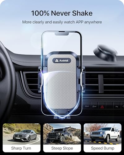 andobil Car Phone Holder, 2026 Military-Grade 89lbs Strongest Suction Phone Holders for Your Car Dashboard/Windshield/Vent Easy Clamp Cellphone Holder Truck Stand for iPhone 17 16 15 Pro Samsung Grey - color: Grey