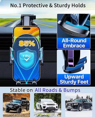 YRU【Upgraded Military-Grade & Safety Cert Universal Car Phone Holder Mount - color: Black