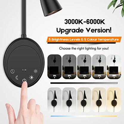 SANKEDOU LED Wall Mount Reading Light, Bedside Reading Lights, 5 Dimmable - color: Black-2P