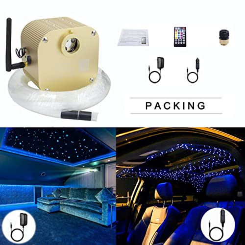 AZIMOM Bluetooth Control 16W Twinkle Fiber Optic Lights Star Ceiling Lighting Kits 450pcs0.03in 9.8ft Fiber Strands RGBW Music Mode Light Engine for Home Indoor Car Interior Decoration - size: Star+450pcs*0.03in*9.8ft