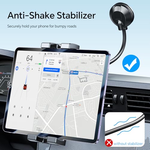 Coolpow Tablet Car Mount for iPad Truck Holder【Windshield+Dash】 Strong Suction Cup Tablet Holder for car with Gooseneck Long Arm Extension for All 4.7"-12.9" Apple iPad Samsung Galaxy Tab