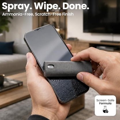 EVEO Car Screen Cleaner Spray and Wipe -2-in-1 iPhone Cleaner, iPad Screen Cleaner & Phone Screen Cleaner - Touchscreen Mist Cleaner for Laptop, Computer, MacBook and More - 2 Pack (Grey & Grey) - color: Grey & Grey