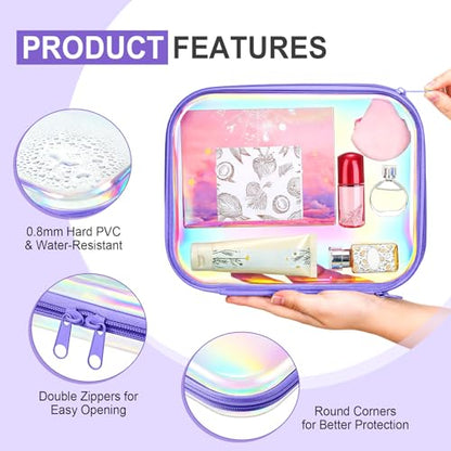 Hoolerry 4 Pcs Hard Clear Zipper Case,Clear,9.8 X 7.9 X 2 In,Purple Laser - color: Purple Laser, size: 9.8 x 7.9 x 2 in