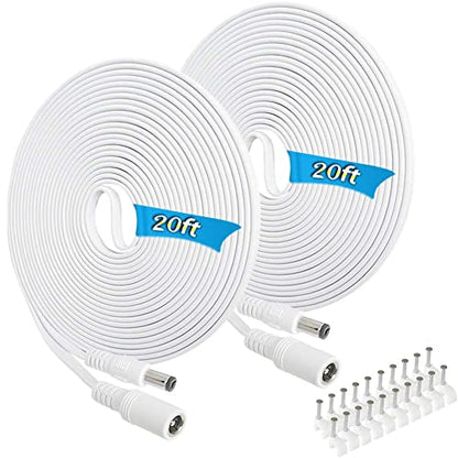 2 Pack 20FT DC Power Extension Cable 5.5mm x 2.1mm12v DC Extension Cord Power Adapter for CCTV Security Camera Surveillance IP Camera,LED Strip,24v 12 Volt Male to Female Plug Flat Cable (20FT) - size: 20FT