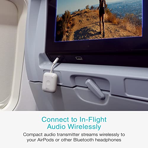 MEE audio Connect Air in-Flight Bluetooth Wireless Audio Transmitter Adapter for up to 2 AirPods / Other Headphones; Works with All 3.5mm Aux Jacks on Airplanes, Gym Equipment, TVs, & Gaming Consoles - color: White, style: Connect Air