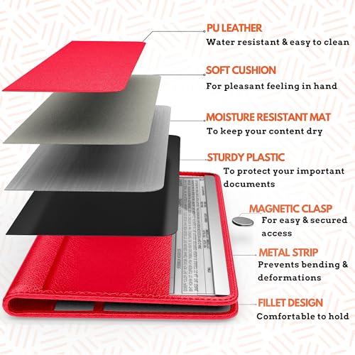 Insurance and Registration Holder, Red Premium PU Leather Glove Box Folder - color: Red
