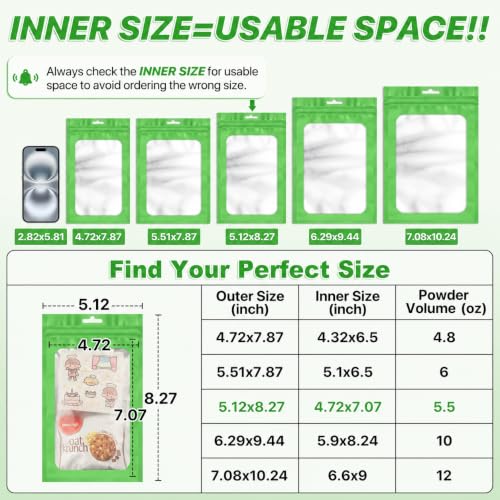 ANZNKU 100Pcs Green Mylar Bags, Resealable Smell Proof Zip Goodie Baggies - color: Lime Green, size: 5.12x8.27 inches