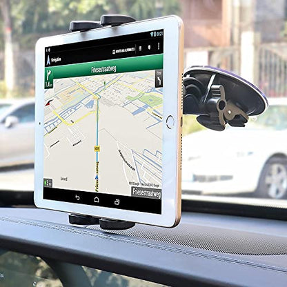 Car Windshield Tablet Mount Holder for 4-13" iPad Device, 360° Rotation Car Window Heavy Duty Suction Cup Tablet Holder for iPad Pro 12.9 10.5 9.7, iPad Air Mini, Samsung Tab, Kindle Fire
