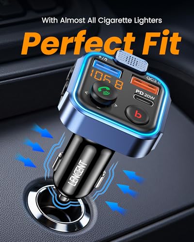 LENCENT FM Transmitter in-Car Adapter, Wireless Bluetooth 5.3 Radio Car Kit - size: Blue-38W