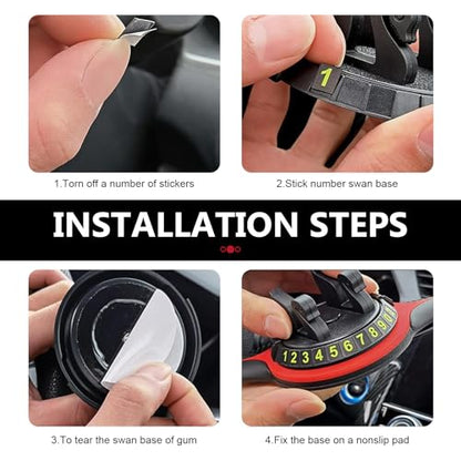 Car Anti-slip Mat Phone Holder, Multi-functional Center Console Storage Mat with Temporary Parking Numbers, 360 Degrees Rotatable Phone Holder, for Phones, Sunglasses, Keys (Black & Red)