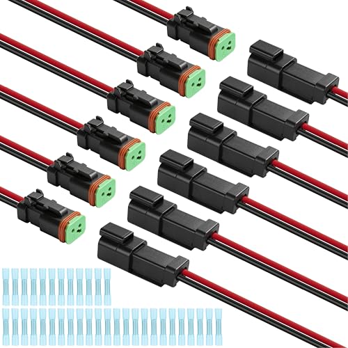 Deutsch DT 2 Pin Black Male Female Wiring Harness Connector 6 Kits, 16 AWG - color: 6 Sets-Black, size: 2Pin