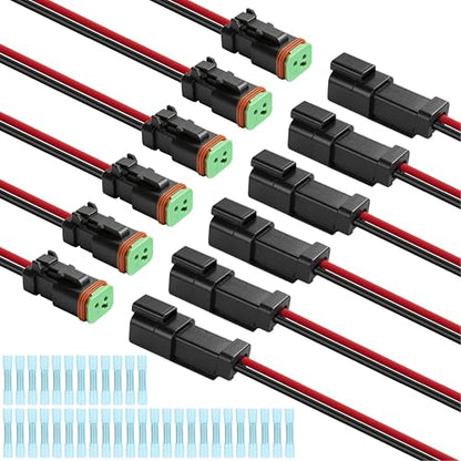 Deutsch DT 2 Pin Black Male Female Wiring Harness Connector 6 Kits, 16 AWG - color: 6 Sets-Black, size: 2Pin