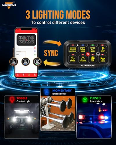 Auxbeam 8 Gang Switch Panel Bluetooth AR-820 with RGB APP Control 3 Modes - size: 8 Gang Bluetooth Switch Panel (TWO Sides Output)