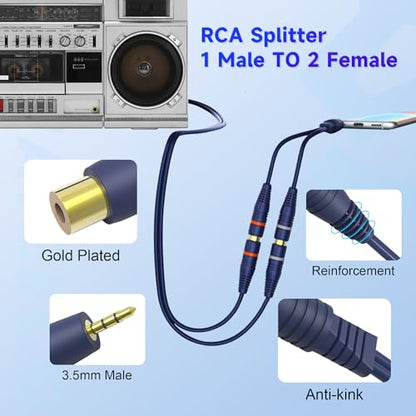 RCA to AUX Adapter, 3.5mm to RCA Y Cable 1 Male to 2 Female Jack Stereo Y Adapter Auxiliary Cord for Subwoofer, Speaker, AMP, Turntable, Receiver, Home Theater(3.5mm Audio Cable, 2Pack) - size: 3.5 Male to 2 Female