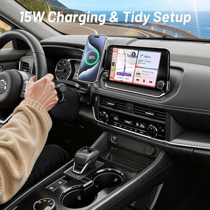 Phone Mount for Nissan Rogue S/SV/Rock Creek (2021-2026,Fit 8inch ONLY), Altima Platinum (2019-2025), Sentra SR/SV (2020-25), 15W Wireless Charger, Magnetic Phone Holder, 360°, Magsafe, Hands Free - size: Nissan Rogue | 2021-2025 (8" Screen)