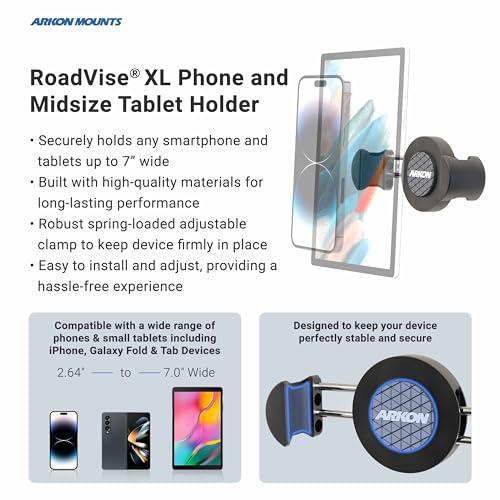 ARKON Mounts Heavy-Duty Car Headrest Phone Holder | for Entertaining Passengers | Holds Devices 5" Wide | Fully Adjustable 10" Arm | Solid Headrest Clamp | Compatible with iPhone, Samsung, and More