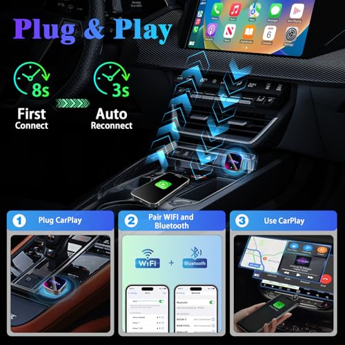 2026 Wireless CarPlay Adapter Upgrade Wired CarPlay to Wireless, Mini USB Design for Cars with Built-in Wired Apple CarPlay Plug and Play Easy Use Fast Stable Connection Car Play for iPhone - color: Multicolor