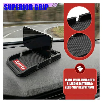 Car Dashboard Cell Phone Holder, Anti-Slip Double-Groove Car Dash Sticky Mat with Number Plate, Multifunctional Auto Interior Gripping Gel Pad Organizer for Navigation, Keys(Sport) - size: Sport