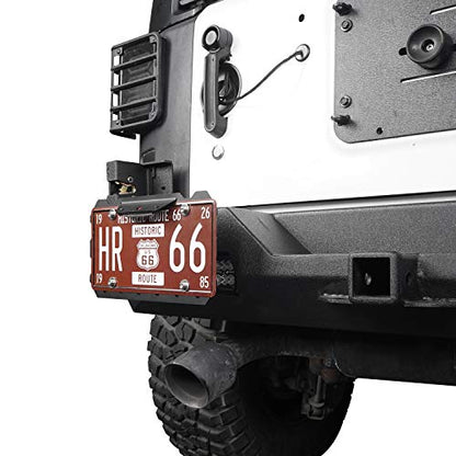 Hooke Road Shackle D Ring License Plate Mount Bracket Relocation Holder w/White LED Light for 1955-2026 Jeep Wrangler CJ YJ TJ JK JL Gladiator JT