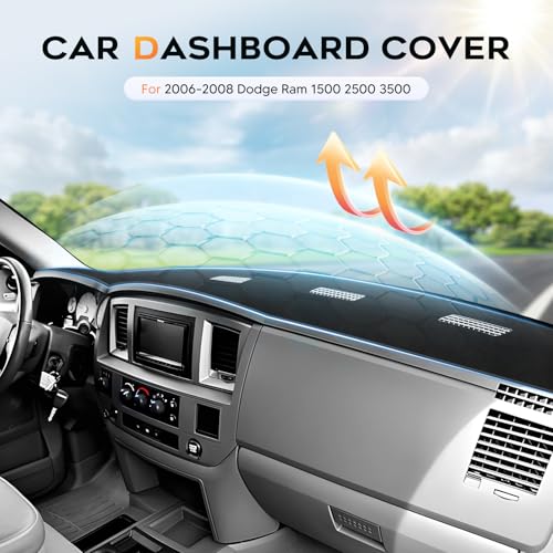 CARTIST Dash Cover for 2006-2008 Dodge Ram 1500 2500 3500,2009 Ram 2500 3500 4500 5500,2010 Ram 4500 5500 Without Cutout Dashboard Cover for Dodge Ram Accessories Non-Slip - color: 5)06-08 Dodge Ram(Black)