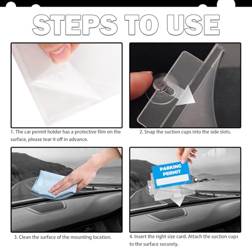 Acrylic Car Parking Permit Holder with Suction Cups,Transparent Curved Parking Pass Holder for Car Windshield for Clear Permit Display,Universal Cars Windshield Sticker Holders