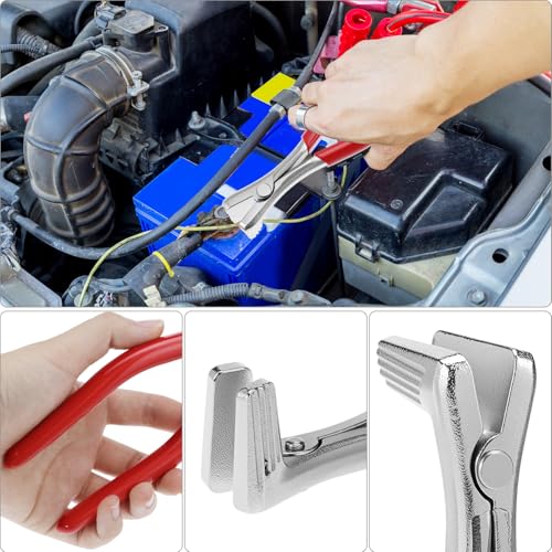 QWORK Battery Terminal Pliers & Cleaner Brush Kit (3-Piece) – Terminal Spreader Pliers with 2 Stainless Steel Battery Post Cleaning Brushes for 6V/12V Car Automotive Maintenance