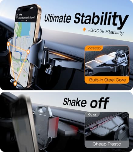 VICSEED Car Phone Holder with Metal CD Slot & Air Vent Clip [Secure Hold] - color: Black