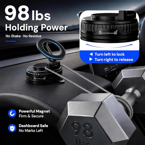 2026 Upgraded Magnetic Car Phone Mount for MagSafe: 360° Rotatable Adjustable Holder with 98LBS Strong Suction Cup & 2400gf Magnet, Compatible with iPhone Series & Android Devices, Black - color: A. Upgrated J37-Black Base