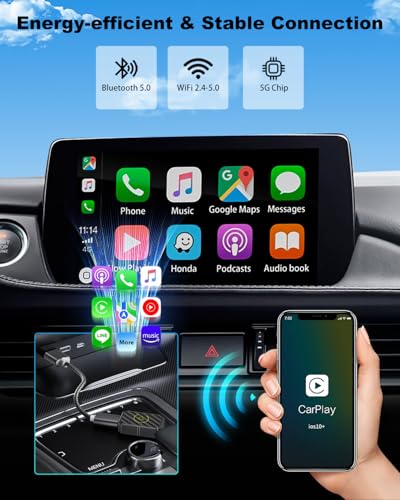 Mini Wireless CarPlay Adapter for Apple, Plug & Play Low Latency Converts Wired to Wireless CarPlay Dongle for iPhone iOS 10+, Connection Fast & Stable