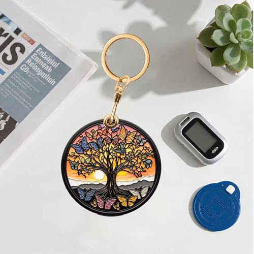 Butterfly Tree Of Life Leather Keychain Case Holder,GPS Tacker With Keychain Ring,Access Card Scratch-Resistant,Finders Accessories For Pets, Luggage, Wallet, Backpacks - color: Butterfly Tree of Life