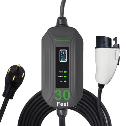 PRIMECOM Level 2 Electric Vehicle (EV) Charger (220V / 240Volt, 16Amp) Portable EVSE Smart Electric Car Charger, 30', 40', and 50 Feet Lengths (30 Feet, 14-50P) - color: 14-50P, size: 30 Feet
