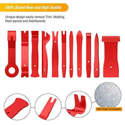 GOOACC 40Pcs Trim Removal Tool,Auto Terminal Removal Key Tool,Auto Clip Pliers Stereo Removal Tools,Car Upholstery Repair Removal Kit,Precision Hook and Pick Set,Wiring Threader,Car Film Scraper - color: Red