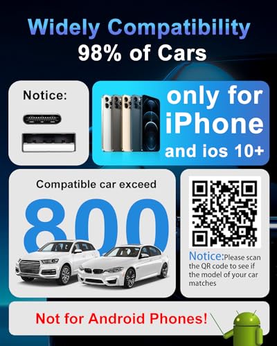 HEI LIANG Wireless Carplay Adapter, Converts Wired to Wireless Carplay Dongle for Wireless Control Plug & Play Carplay Fit for Cars 2016 & for Apple iPhone iOS 10+(Round), Round&Black