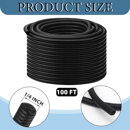 Kanayu 1/4''-100 Ft Split Wire Loom Tubing, Black Flame Retardant - color: Black, size: 1/4''-100 Ft