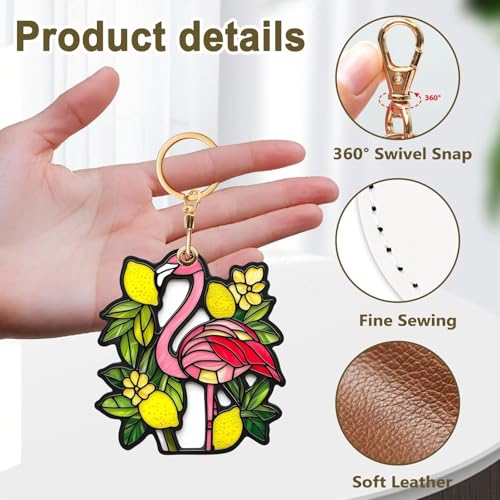 Lemon Flamingo Leather Keychain Case Holder,GPS Tacker With Keychain Ring,Access Card Scratch-Resistant,Finders Accessories For Pets, Luggage, Wallet, Backpacks - color: Lemon Flamingo