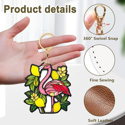 Lemon Flamingo Leather Keychain Case Holder,GPS Tacker With Keychain Ring,Access Card Scratch-Resistant,Finders Accessories For Pets, Luggage, Wallet, Backpacks - color: Lemon Flamingo