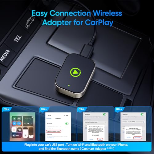 Wireless Carplay Adapter for iPhone, Converts Wired CarPlay to Bluetooth Wireless, Mini Car Play Screen Dongle with USB A/C for Cars 2018+ with Built-in Wired Carplay,No Delay (No Buttons) - style: No buttons