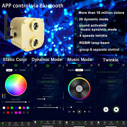 AZIMOM Bluetooth 20w Upgraded Fiber Optic Lights Twinkle Star Ceiling Lighting Kits 1100pcs0.03in13.1ft Fiber Strands Dual Port RGBW Sound Remote Control Light Source Home Indoor Car Ceiling Decor - size: Star+1100pcs*0.03in*13.1ft