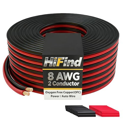8 Gauge 2 Conductor Copper Electrical Wire 25 FT Red & Black, OFC Zipper Parallel Battery Cable, Waterproof Extension Replacement for Automotive Car Audio Marine Boat Solar RV Trailer Speaker DIY - size: 25FT, style: 8 AWG