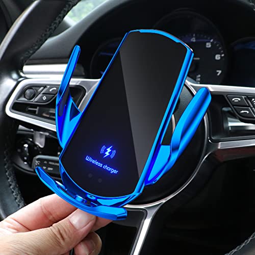 Wireless Car Charger Automotive Electric Induction 15W Wireless Charger Car Vent Mount Bracket Fast Charging Auto-Clamping Car Phone Holder Mount Air Vent Phone Holder (Blue) - color: Blue