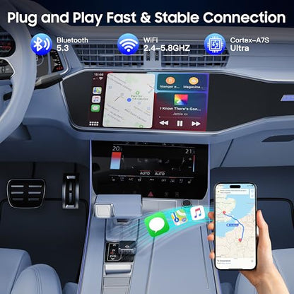 Wireless CarPlay & Android Auto Adapter, Convert Wired to Wireless - color: Dark Grey