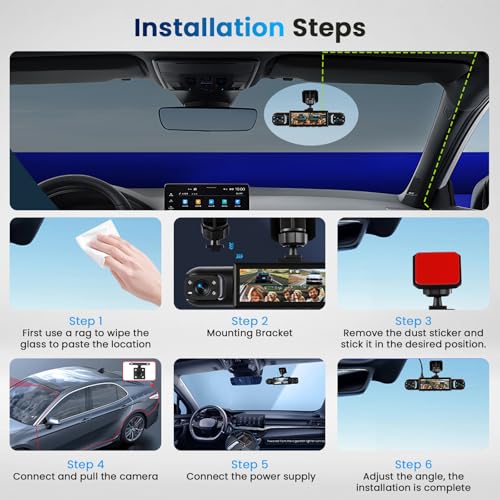 3.16-inch 1080P Dash Cam Front and Rear Inside Left/Right, 4 Channel Dash Camera for Cars, IR Lamp Night Vision Loop Recording Motion Detection Reversing Assistant+ 64GB SD Card