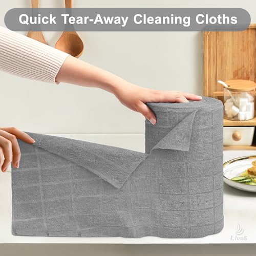 LIVOS Microfiber Cleaning Cloth Roll - 80 Pack, Reusable Paper Towels, Microfiber Towels for Cars, Super Absorbent Lint Free Cleaning Rags for House, Kitchen, Window-Check Grey, 11.5"x11.5" - color: Check Grey