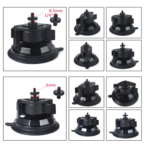 HYS Strong Heavy Duty Windshield Suction Cup Mount -1/4" to M5 & 1/4" Threaded Tripod Screw Adapter Double Head Stud Standard Mounting Thread Converter for Most Dash Cam, DVR, GPS and Sports Camera