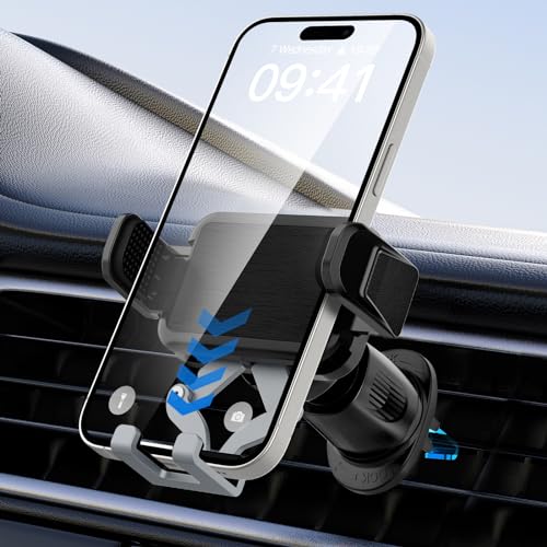 Phone Mount Holder for Car Vent 2023 Upgraded Aluminum Gravity Car Phone Holder Mount with Anti Overload Metal Hook Clip Hands Free Cell Phone Holder for iPhone 15 Pro Max 14 13 Large Phones - style: Phone Mount Holder for Car Vent